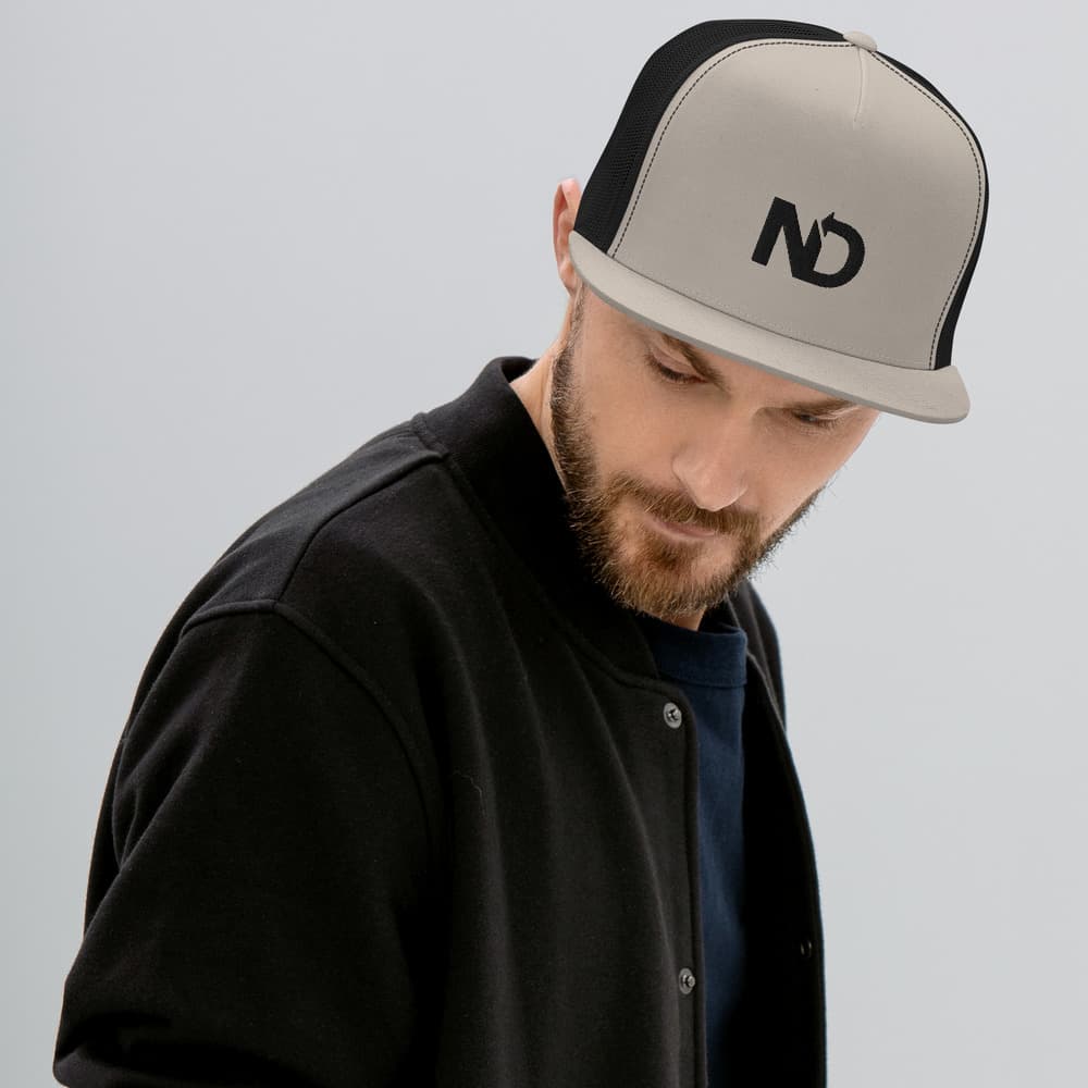 Tan and Black ND Five Panel Trucker Cap