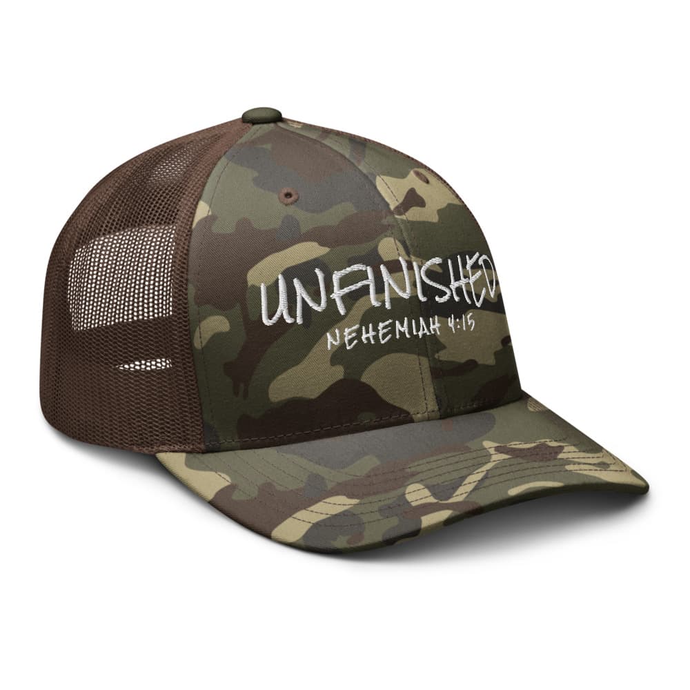 UNFINISHED CAMO TRUCKER HAT